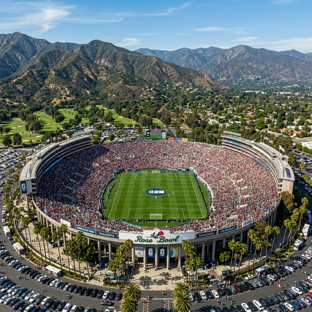 Rose Bowl exterior aerial view Pasadena